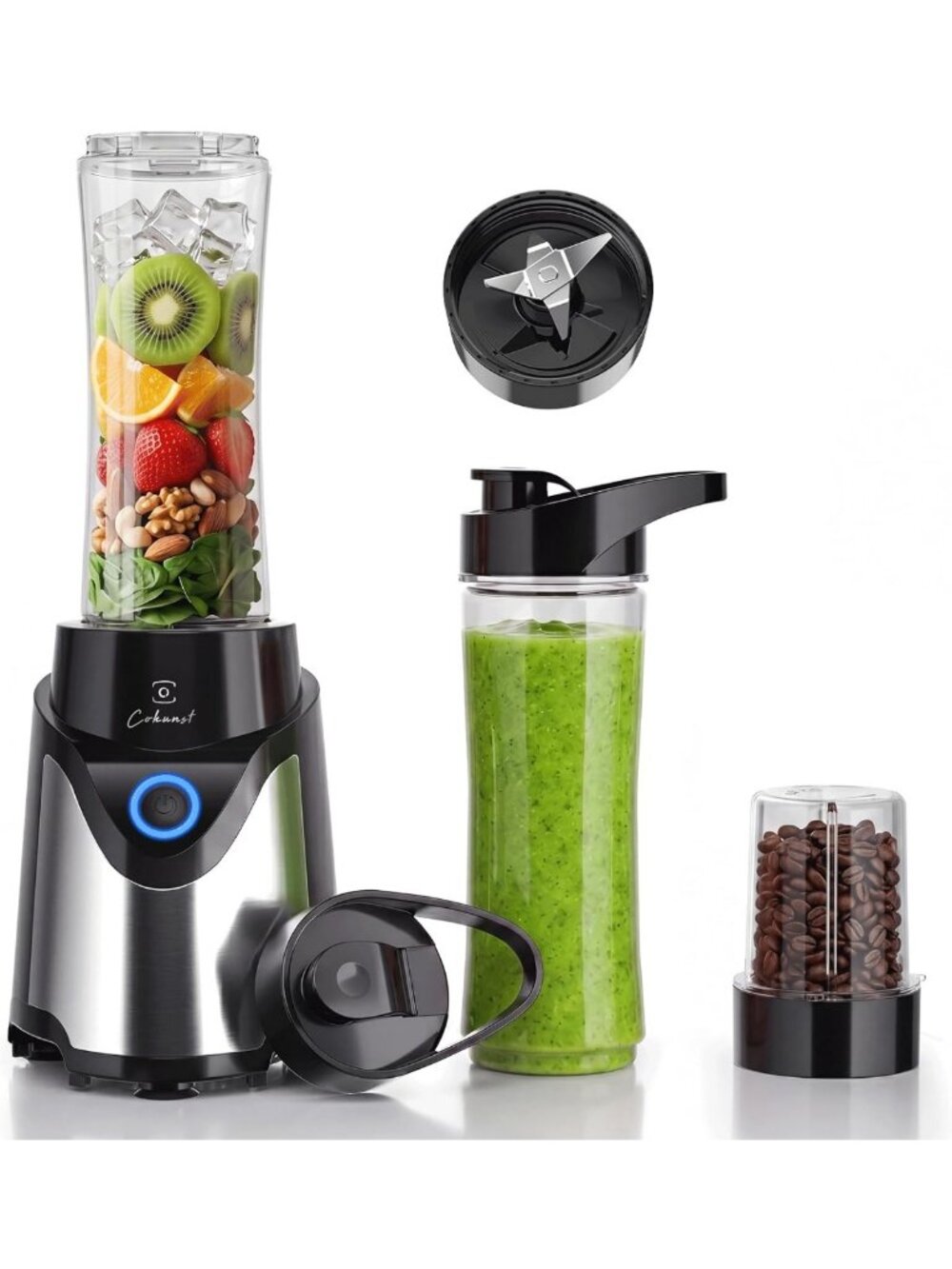 Personal Smoothie Blender with 2 To-Go Cups & Lids, Portable & Easy Clean